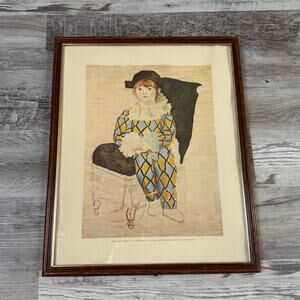 Vintage Framed Picasso “Paul en Arlequin” Art Print Wood Frame